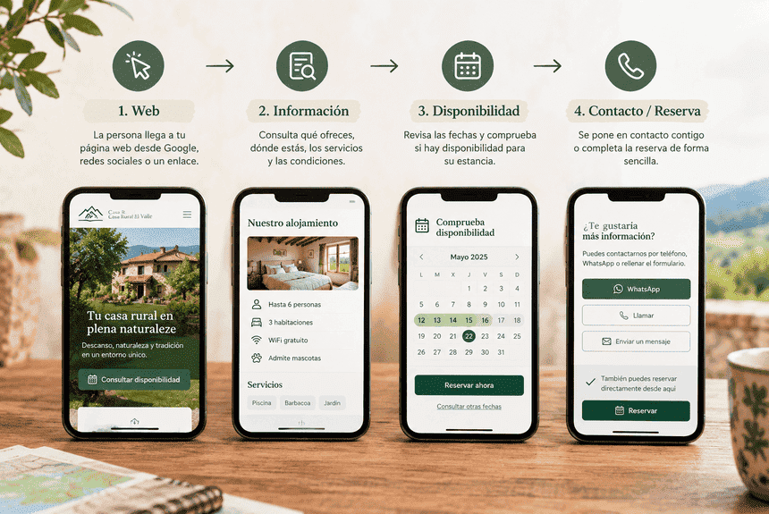 Página web de un alojamiento rural consultada desde un teléfono móvil. Web que no consigue reservas